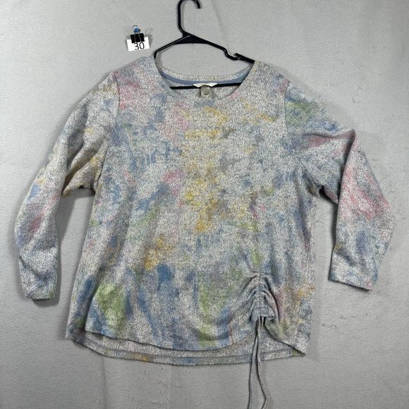 CJ Banks Tops - CJ Banks Womens  Pull Over Sweater 2X Grey Blue Pink Yellow Long Sleeve
